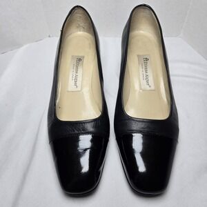 Etienne Aigner Siena Black Leather Patent Cap Toe Block Heel‎ Pump 8M Office